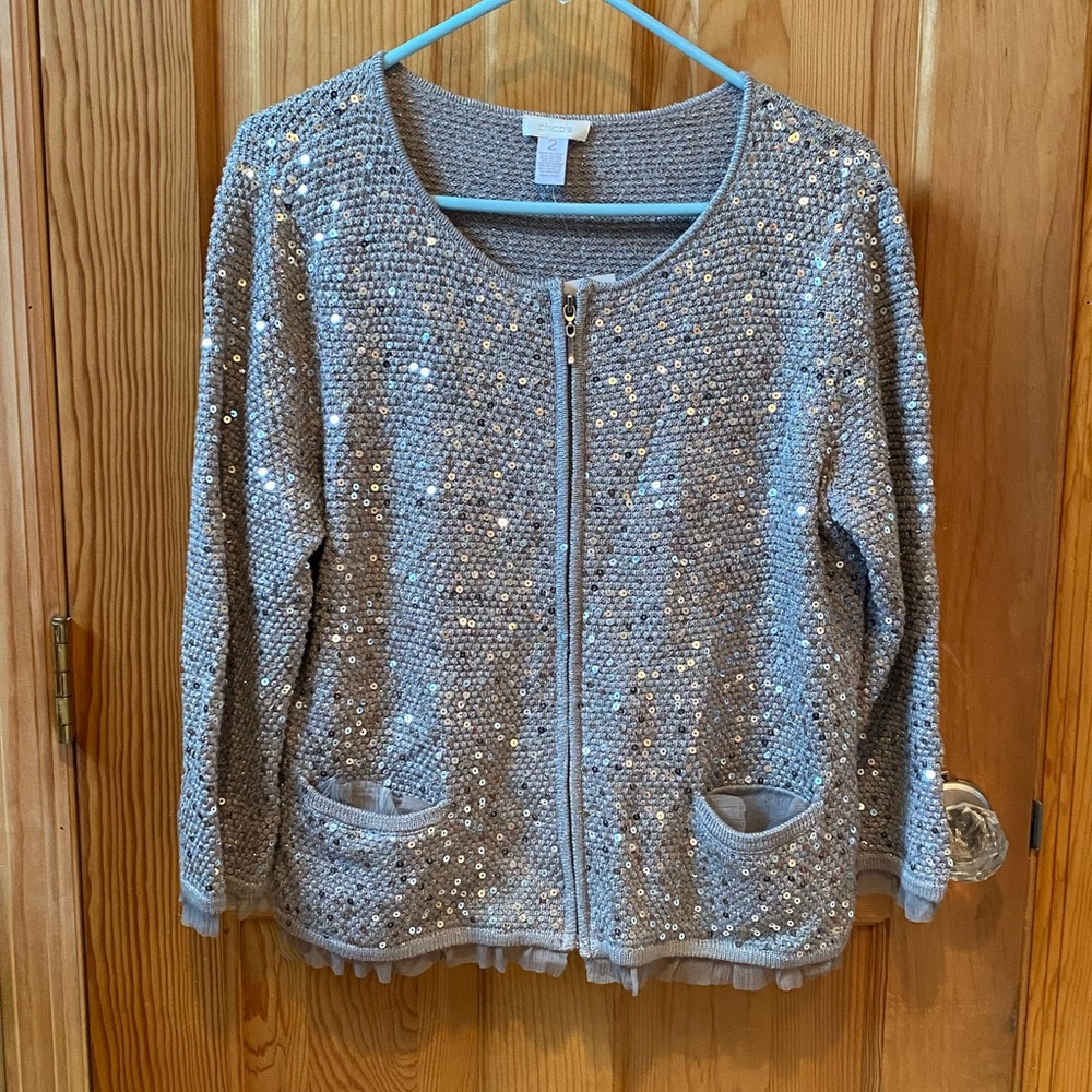 Silver sequin zip up sweater